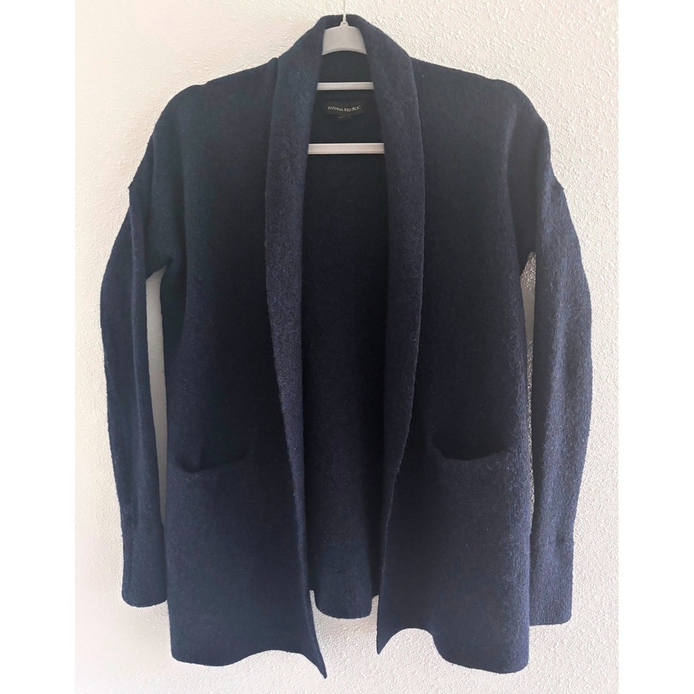 Banana Republic Merino Blend Wool Cardigan Womens Small Blue Pockets‎ Ski Resort